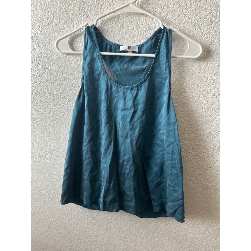 Lunya 100% Silk Tank Top Size Medium Blue Washable USA Made Luxury